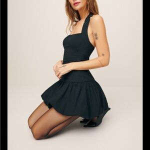 Black bubble mini halter dress medium